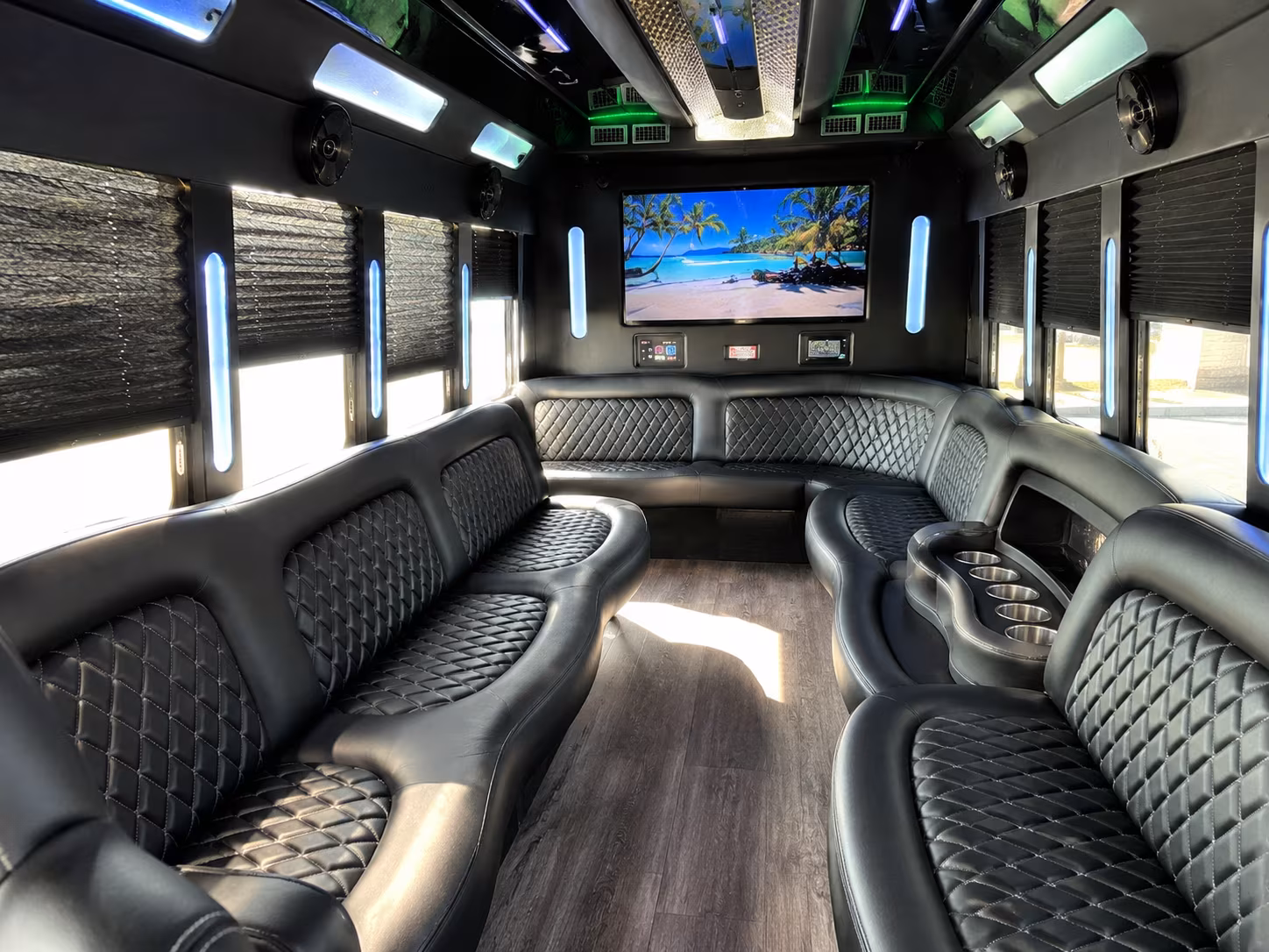 Rancho Cucamonga Wedding Transportation party bus exterior
