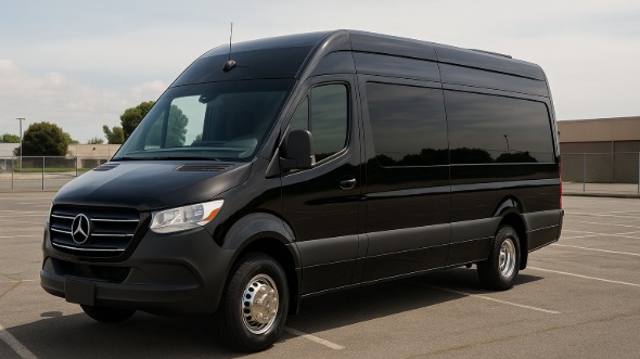 Exterior of Charter Bus Company Diamond Bar's 14 Passenger Sprinter Limousine in Diamond Bar