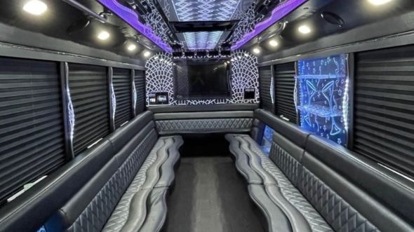 Interior of Charter Bus Company Diamond Bar's 25 Passenger Party Bus in Diamond Bar