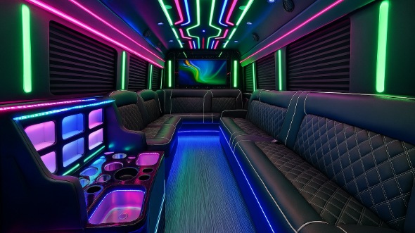 Interior of Charter Bus Company Diamond Bar's 30 Passenger Party Bus in Diamond Bar