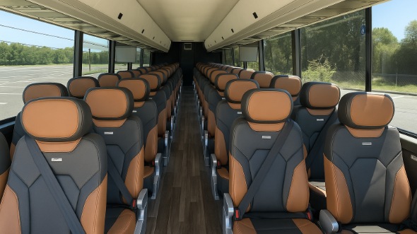 Interior of Charter Bus Company Rancho Cucamonga's 40 Passenger Charter Bus in Rancho Cucamonga