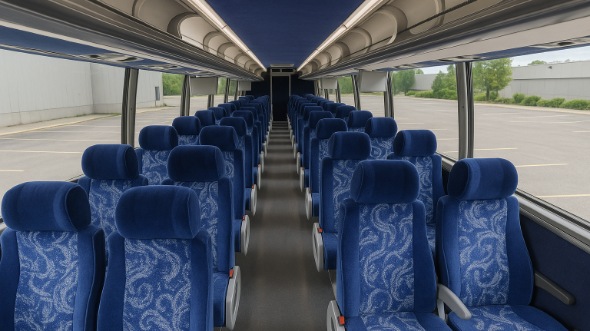 Interior of Charter Bus Company Rancho Cucamonga's 45 Passenger Charter Bus in Rancho Cucamonga