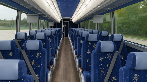 Interior of Charter Bus Company Rancho Cucamonga's 46 Passenger Charter Bus in Rancho Cucamonga