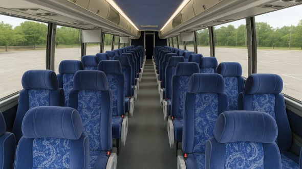 Interior of Charter Bus Company Rancho Cucamonga's 47 Passenger Charter Bus in Rancho Cucamonga