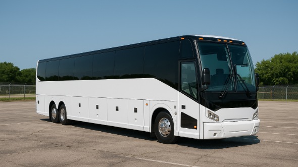 Exterior of Charter Bus Company Rancho Cucamonga's 47 Passenger Charter Bus in Rancho Cucamonga