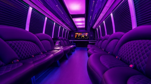 Interior of Charter Bus Company Corona's 50 Passenger Party Bus in Corona