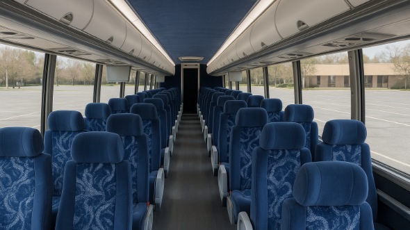 Interior of Charter Bus Company Rancho Cucamonga's 51 Passenger Charter Bus in Rancho Cucamonga