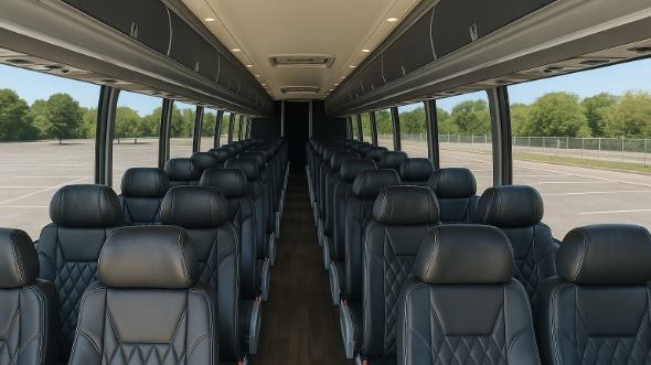 Interior of Charter Bus Company Rancho Cucamonga's 55 Passenger Charter Bus in Rancho Cucamonga