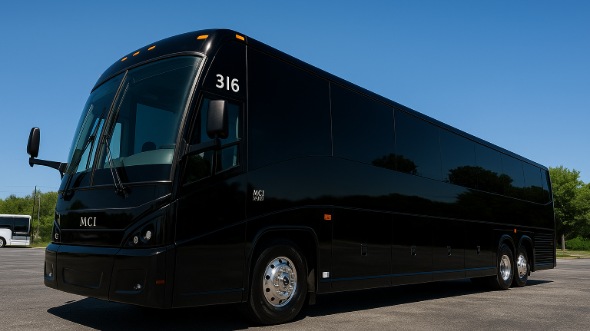 Exterior of Charter Bus Company Rancho Cucamonga's 56 Passenger Charter Bus in Rancho Cucamonga